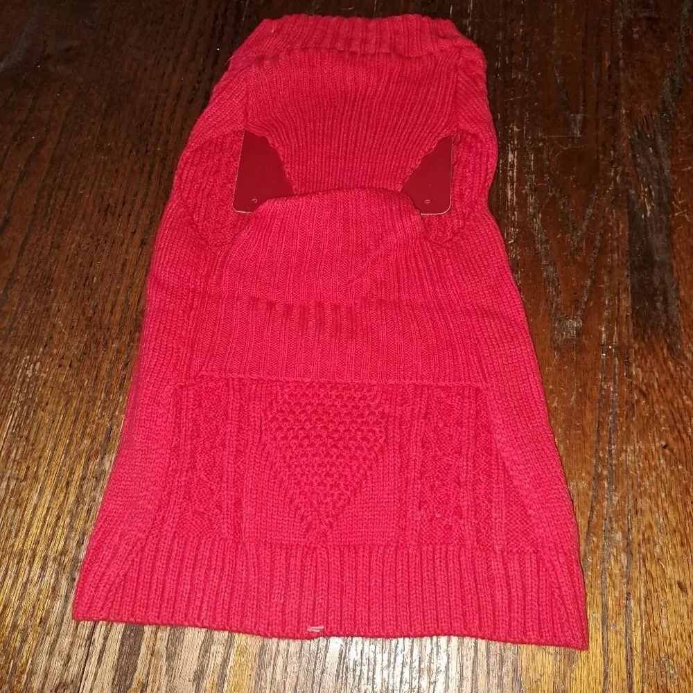 New Medium Red Knit Sweater Red Black Tan Buffalo Plaid Fleece Dog Jacket